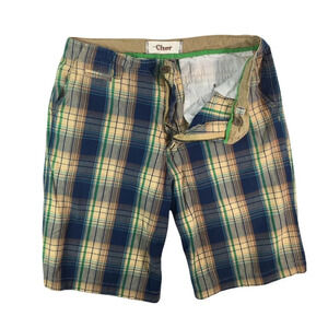 SH512 Mens CHOR Brand Plaid Preppy Flat Front Chino Shorts 32